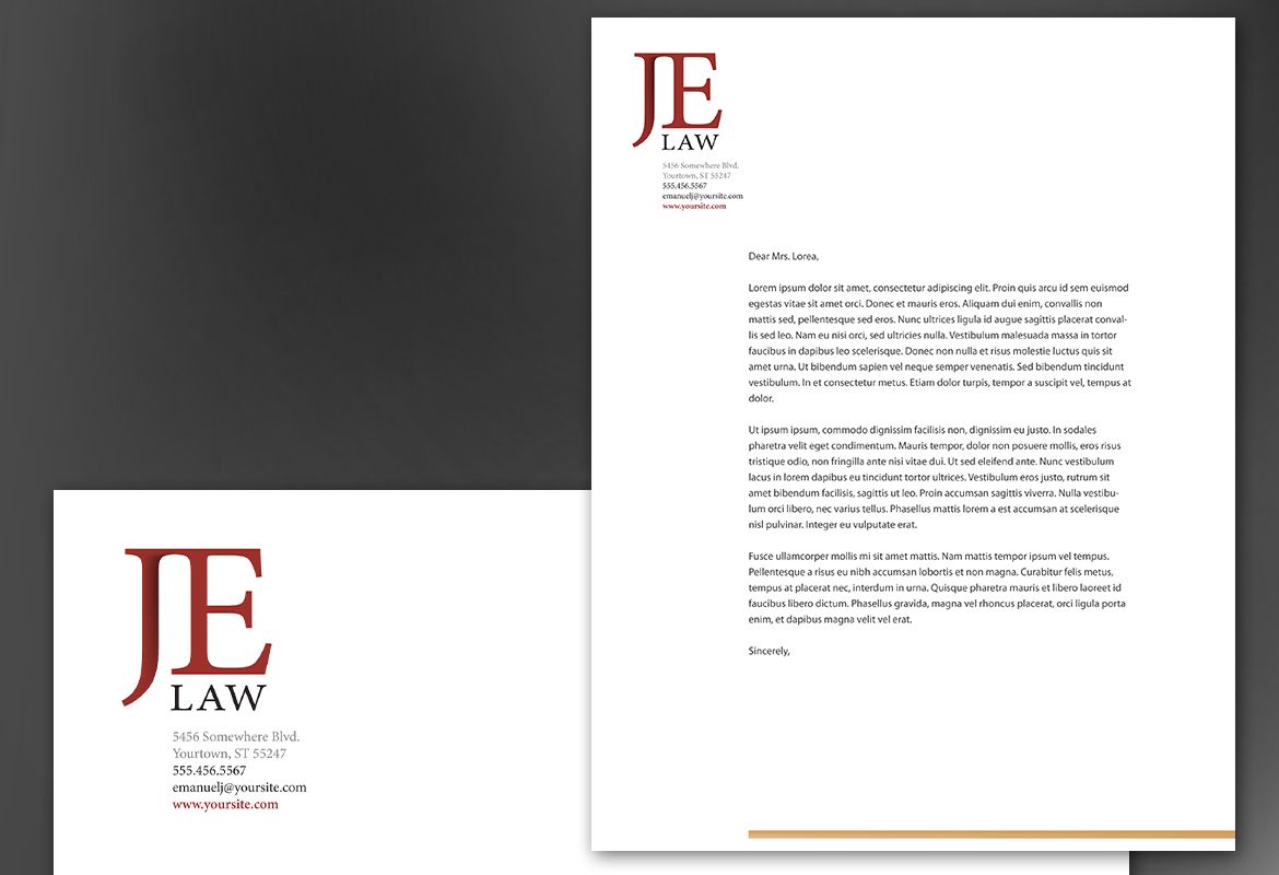 Letterhead template for Attorney Law Firm. Order Custom Letterhead design