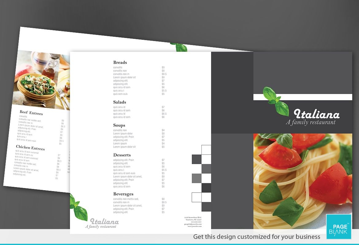 Italian restaurant Half Fold Brochure Design Layout